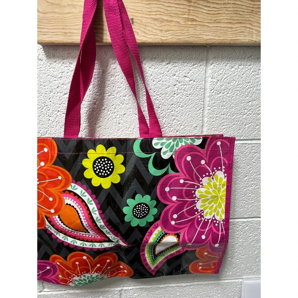 Vera Bradley Reusable Tote Bag Floral‎ Paisley Chevron Black Pink Recycled